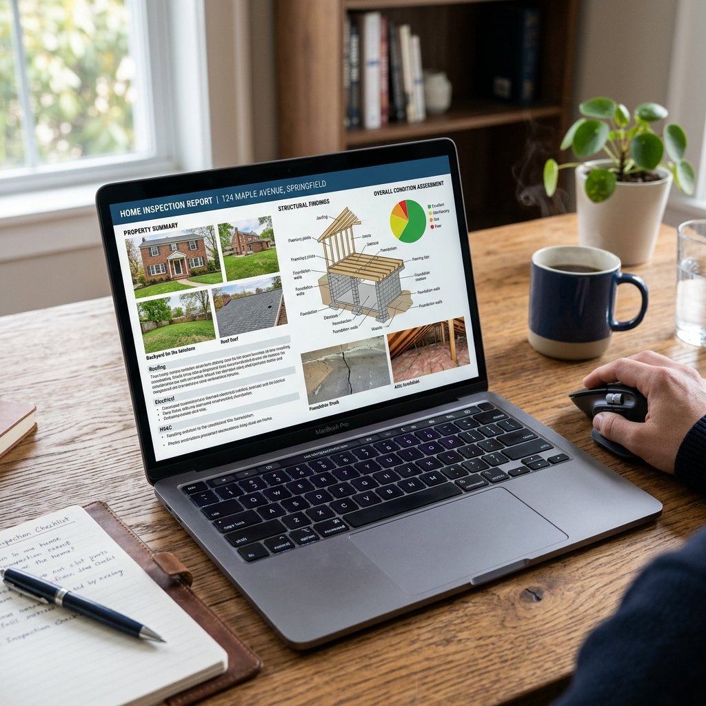 Home inspection survey digital report on laptop screen